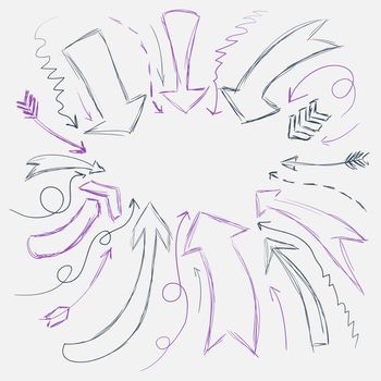 Collection of scribble arrows hand-drawn on a white background. illustration