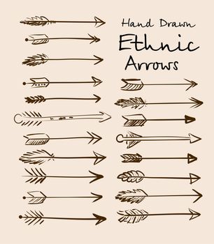 Set of ethnic arrows hand-drawn on a beige background for your design. illustration