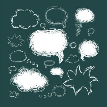 Set of scribble speech bubbles on a green background. illustration