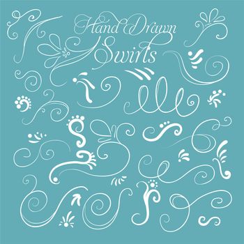 Set of decorative swirls hand-drawn on a turquoise background for your design. illustration