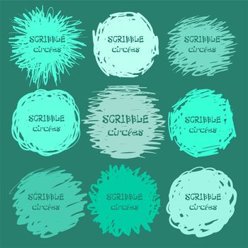 Collection of green hand-drawn scribble circles for your design. illustration