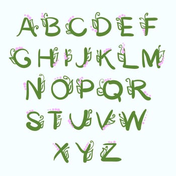 Letters of the alphabet hand-drawn with floral elements. illustration