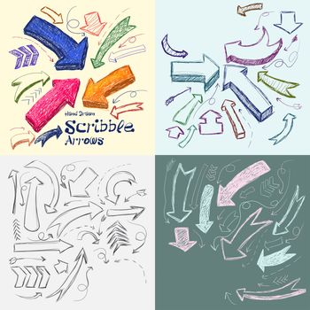 Set of scribble arrows hand-drawn on a light background. illustration