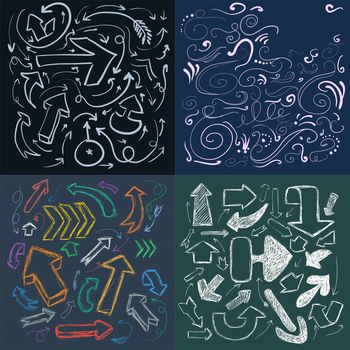 Hand drawn arrow collection on a dark background for your design. illustration