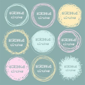 Set of bright hand-drawn scribble circles for your design. illustration