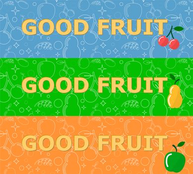 Set of horizontal banners with fruits on bright background. illustration