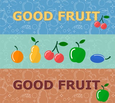 Set of horizontal banners with fruits on bright background. illustration