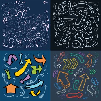 Set of decorative swirls hand-drawn on a dark background for your design. illustration