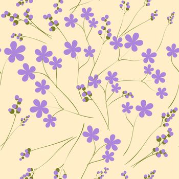 Seamless pattern with purple spring flowers. It can be used as wallpaper. illustration