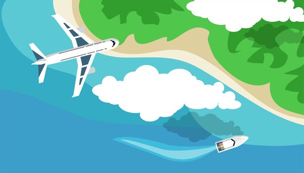 Travel, tourism in a flat style. World travel banner. Water tourism. Summer holidays, vacation. illustration