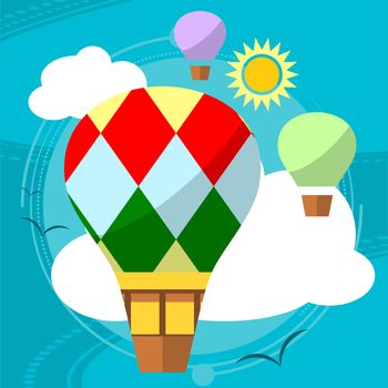 Flat design, Hot air balloon in the sky with cloud background. illustration