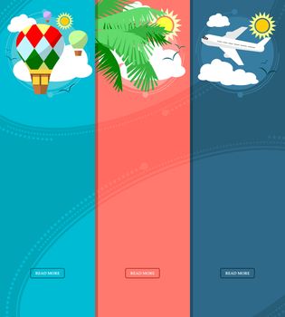 Colorful vertical banners on the theme of travel and vacation with place for your text. Flat style. illustration