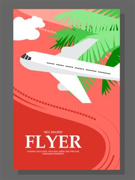 Flyer with Sunny day. The plane takes passengers to the resort. With seagulls in the sky. illustration