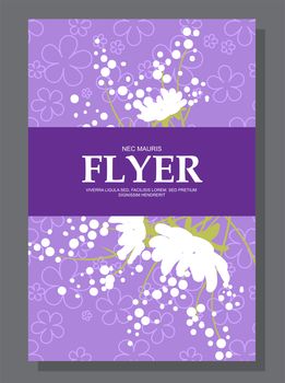 Violet flowers on a flyer. Can be used as greeting cards or wedding invitation. illustration