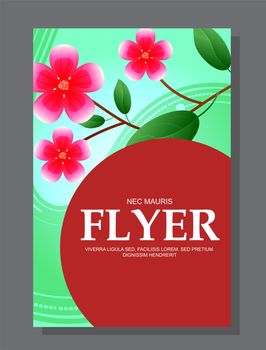 Red flowers on a flyer. Can be used as greeting cards or wedding invitation. illustration