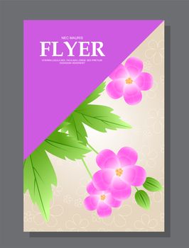 Violet flowers on a flyer. Can be used as greeting cards or wedding invitation. illustration