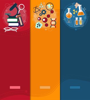 Set of banners chemistry and Physics design elements, symbols, icons. illustration