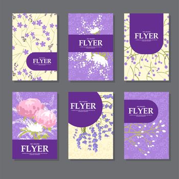Collection of square cards with delicate flowers for your design. illustration