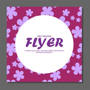 Violet flowers on a flyer. Can be used as greeting cards or wedding invitation. illustration