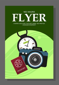 Flyers with the concept of the campaign on the tour. Camera, compass, passport illustration