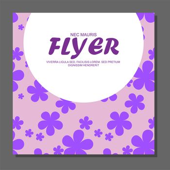 Violet flowers on a flyer. Can be used as greeting cards or wedding invitation. illustration