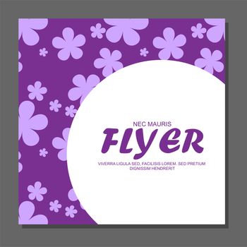 Violet flowers on a flyer. Can be used as greeting cards or wedding invitation. illustration