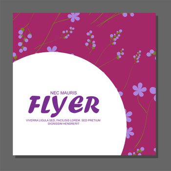 Violet flowers on a flyer. Can be used as greeting cards or wedding invitation. illustration