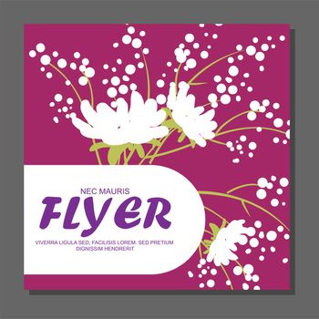 Violet flowers on a flyer. Can be used as greeting cards or wedding invitation. illustration