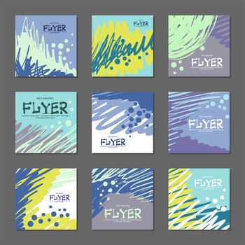 Collection of abstract postcards blue tones for your design. Hand-drawn illustration illustration