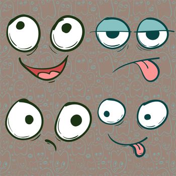 Flyers with Funny faces, cartoon-style on background. It can be used as invitation or card. illustration
