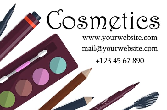 Set of female cosmetics on a table with place for your text. illustration