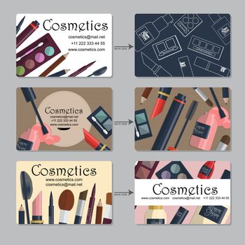 Makeup artist business card. Set of cosmetics for your design. illustration