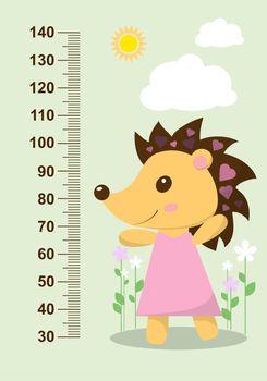 Cute hedgehog on the background of flowers meter wall from 30 to 140 centimeter. illustration