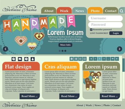 Web design elements in retro style shades of green. Template. Handmade. illustration