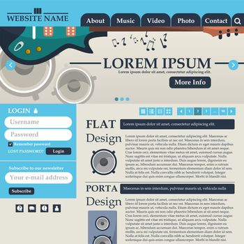Web design elements in retro style blue and beige. Template. Music. illustration