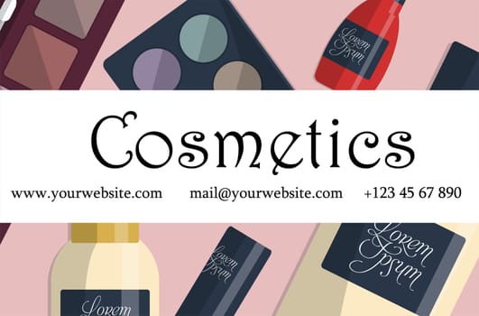 Set of female cosmetics on a table with place for your text. illustration