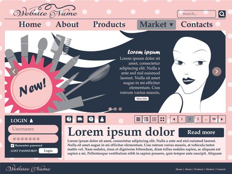 Web design elements in pink and black colors for the site of womens cosmetics. Template. illustration