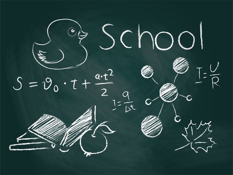 School board with inscriptions and drawings with chalk. illustration