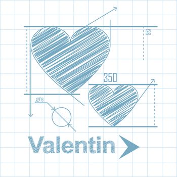 The heart is drawn in pencil as a geometric figure. To the day of the holy Valentine. illustration