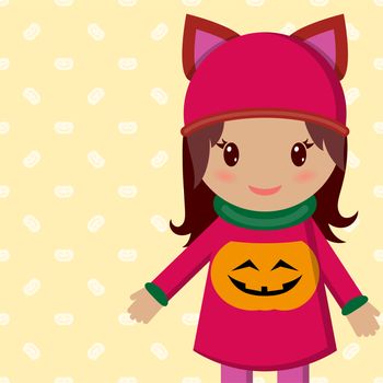 cute little girl on a holiday halloween and in a blouse with a pumpkin. illustration