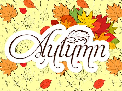 Autumn bright background with yellow leaves and place for your place. Autumn mood. illustration