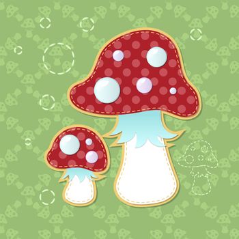 Two beautiful poisonous fly agarics on a green background. illustration