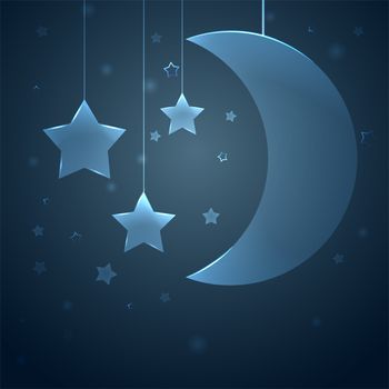 background for the childrens room. Moon with stars in a dark blue sky. illustration