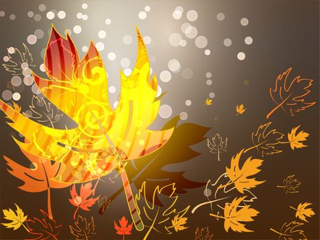 Autumn bright background with yellow leaves and place for your place. Autumn mood. illustration