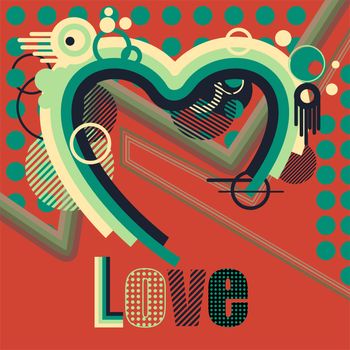 Abstract heart with colorful lines and stripes and the inscription love. illustration