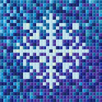 Blue snowflake with a mosaic effect. Greeting card. illustration