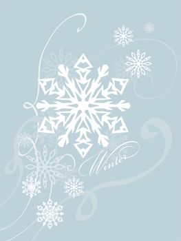 blue background with snowflakes in a cold winter. A card for Christmas or a holiday. illustration