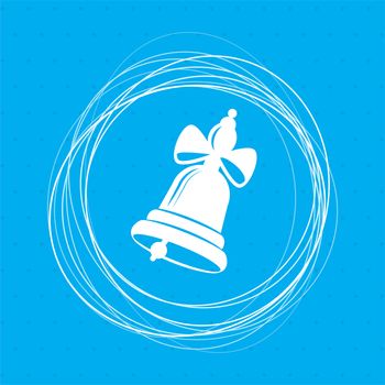 Ringing bell icon on a blue background with abstract circles around and place for your text. illustration