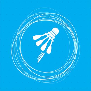 Shuttlecock, badminton, tennis icon on a blue background with abstract circles around and place for your text. illustration