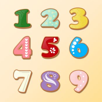 dial on a light background and numbers in the form of cookies. illustration